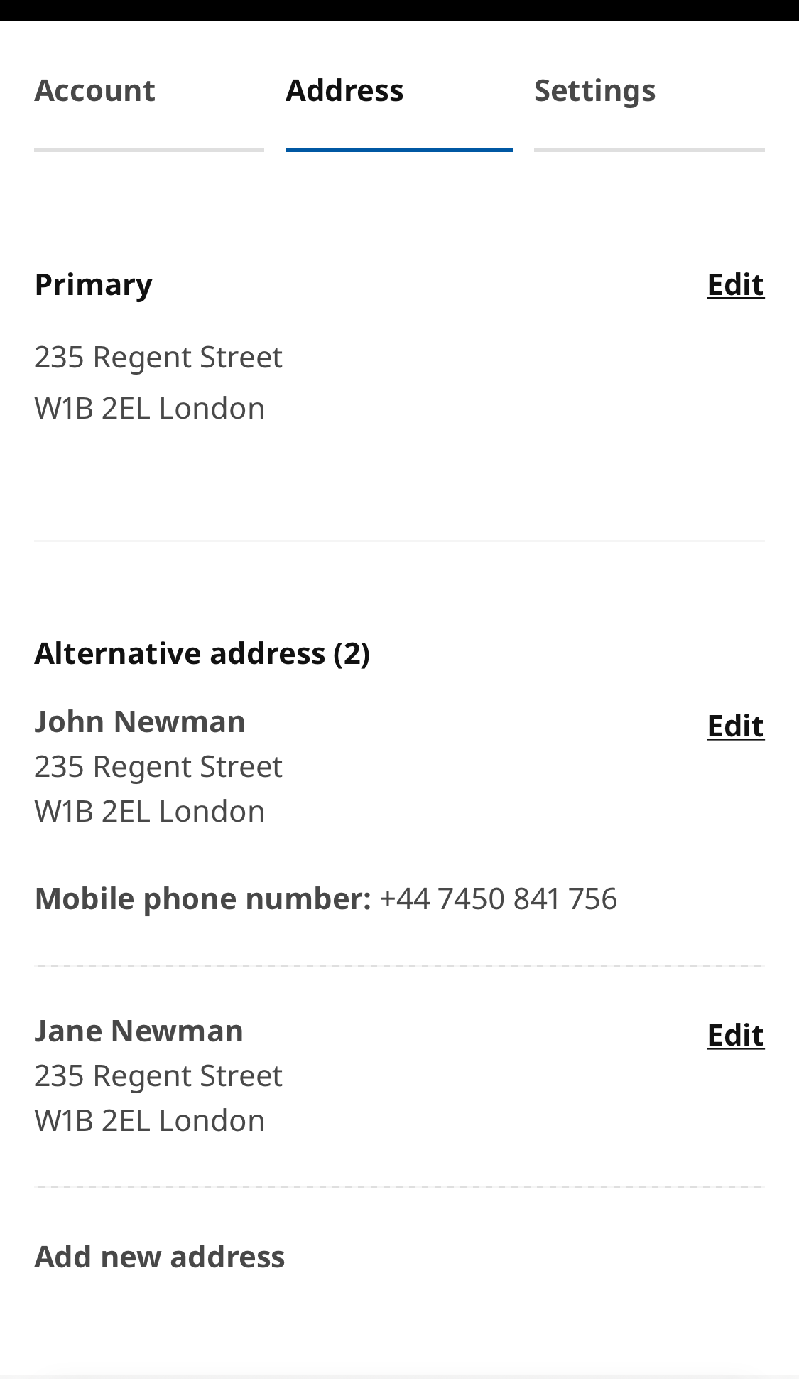 IKEA’s Mobile Address Book 192 of 428 Address Book Examples Baymard